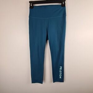 Peloton Women Small Capri Teal Leggings Pants Activewear Logo Cycling Mid Rise‎